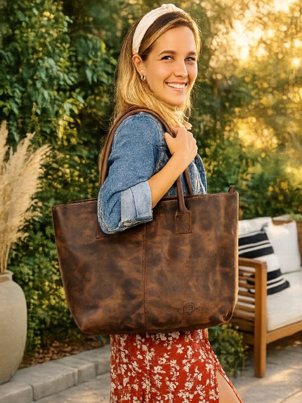 NEW in BOX, XLarge Tote, top-grain genuine leather.